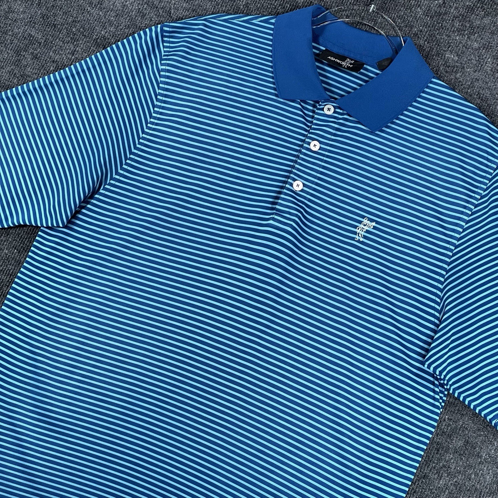 Ashworth Vintage Men’s Striped Golf Polo Shirt Size L Blue Teal