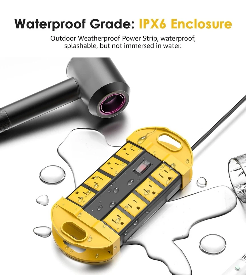 CCCEI Outdoor Power Strip Weatherproof with 8 Plug Waterproof Extension Cord 6Ft - Image 3 of 4