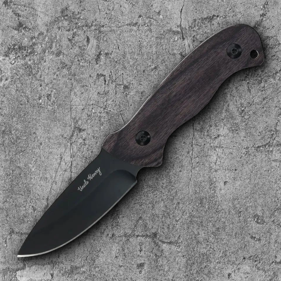 Cuchillo fijo Schrade Uh 3" óxido negro hoja de acero inoxidable mango de madera P1227076 Foto 2 de 3