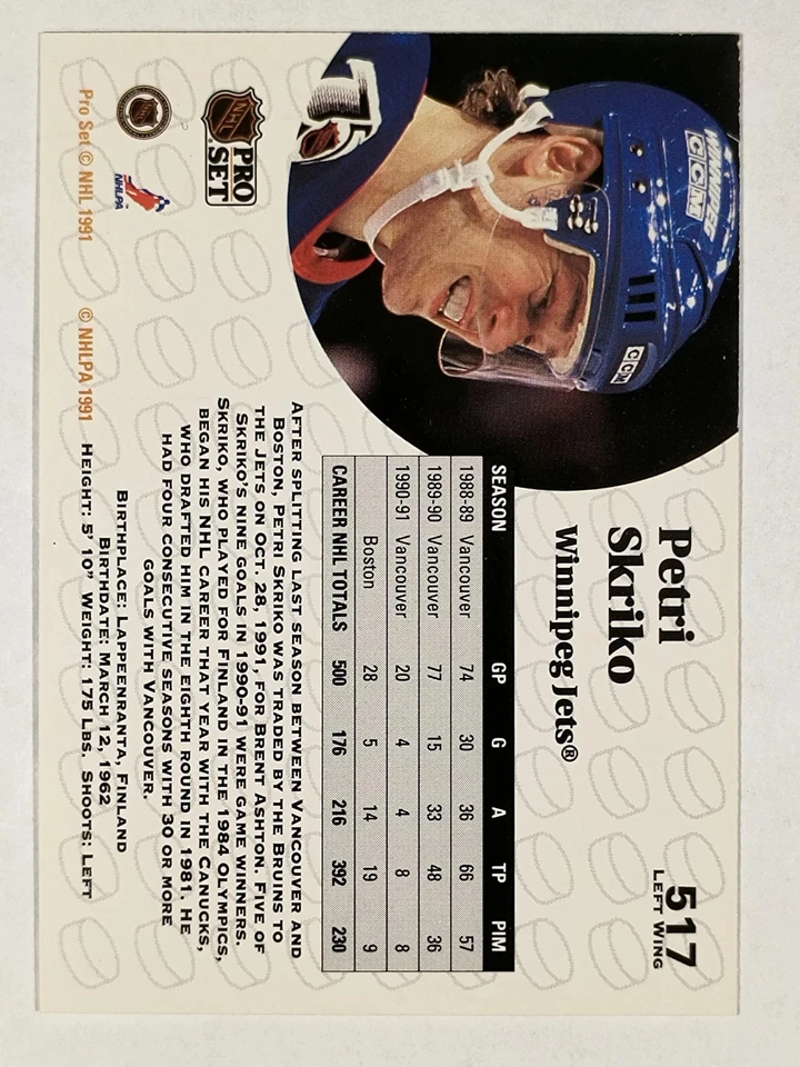 1991-92 Pro Set #517 Petri Skriko - Image 2 of 2
