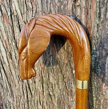 Vintage Hand Carved Horse Head Cane Walking Stick 36  Long Hardwood  Brass