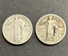 New Listing1925 and 1 unknown Date 2 - 90% Silver Standing Liberty Quarters Low Grade/Junk!