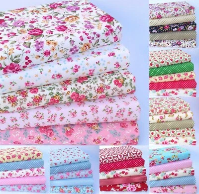 FLORAL FABRIC LARGE REMNANTS BUNDLE 100% COTTON SQUARES PATCHWORK QUILTING CRAFT