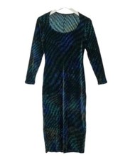 Bodycon Velvet Dress Long-sleeve Midi Tie Dye Checkered Stretchy Punk Rock SMALL