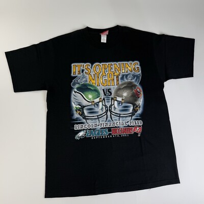 2003 EAGLES VS BUCANNEERS IT'S OPENING NIGHT NFL T-Shirt Men's Large Black BOWL