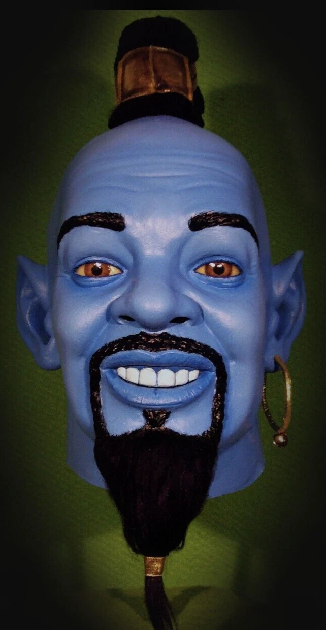 Genie latex Mask, Aladdín, three Wishes, Disney, Blue Cosplay