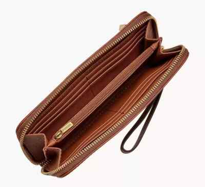 Fossil Jori RFID Zip Clutch Brown Leather Wristlet SWL3008210