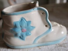 Vintage Blue and Cream Ceramic Baby Shoe Planter 8225