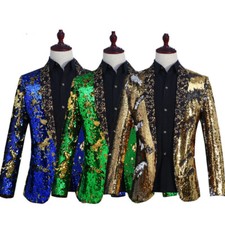 Mens Shiny Sequin Suit Blazer Jacket Slim Prom Wedding Evening Dinner Party Chic