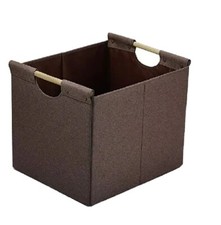 Collapsible Storage Bin  BROWN  Linen Fabric w/Wooden Handles  12.75" x 15"