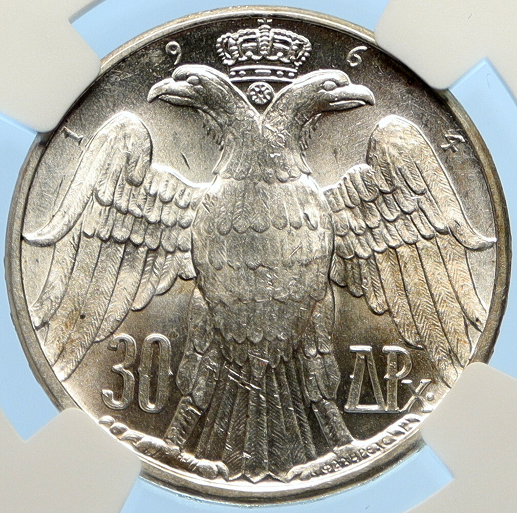 1964 GREECE Marriage Constantine & Anne-Marie Silver 30 Drachmai