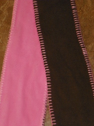 Girls Pink Fleece & Brown Knit Winter SCARF Size 7-14 47.5" Long - Picture 2 of 3