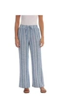 NWT Briggs Womens Linen Blend Drawstring Pants Blue With White Size L $60 JJ037
