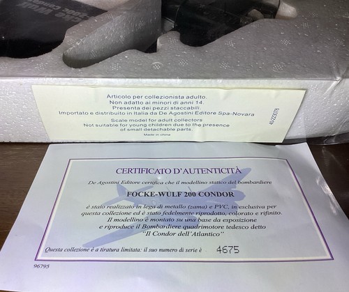 Model Aircraft: The Focke-Wulf 200 Condor w/ Italian Certificate Of Authenticity - Picture 3 of 12
