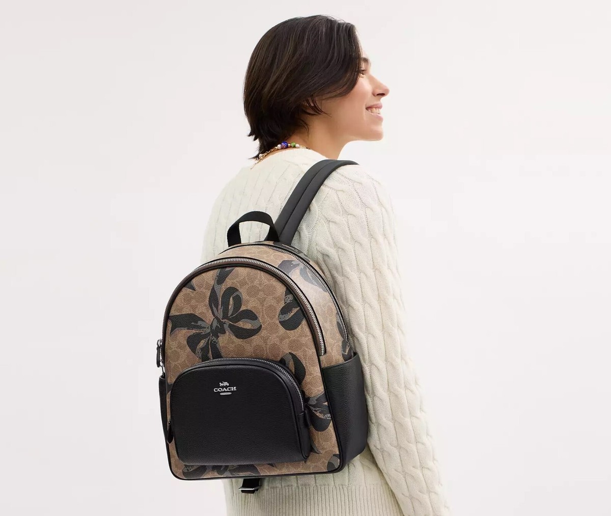 NWT Coach Court Backpack In Signature Canvas With Bow Print 