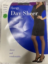 (158)NWT Hanes day Sheer Control Top Size CD Black