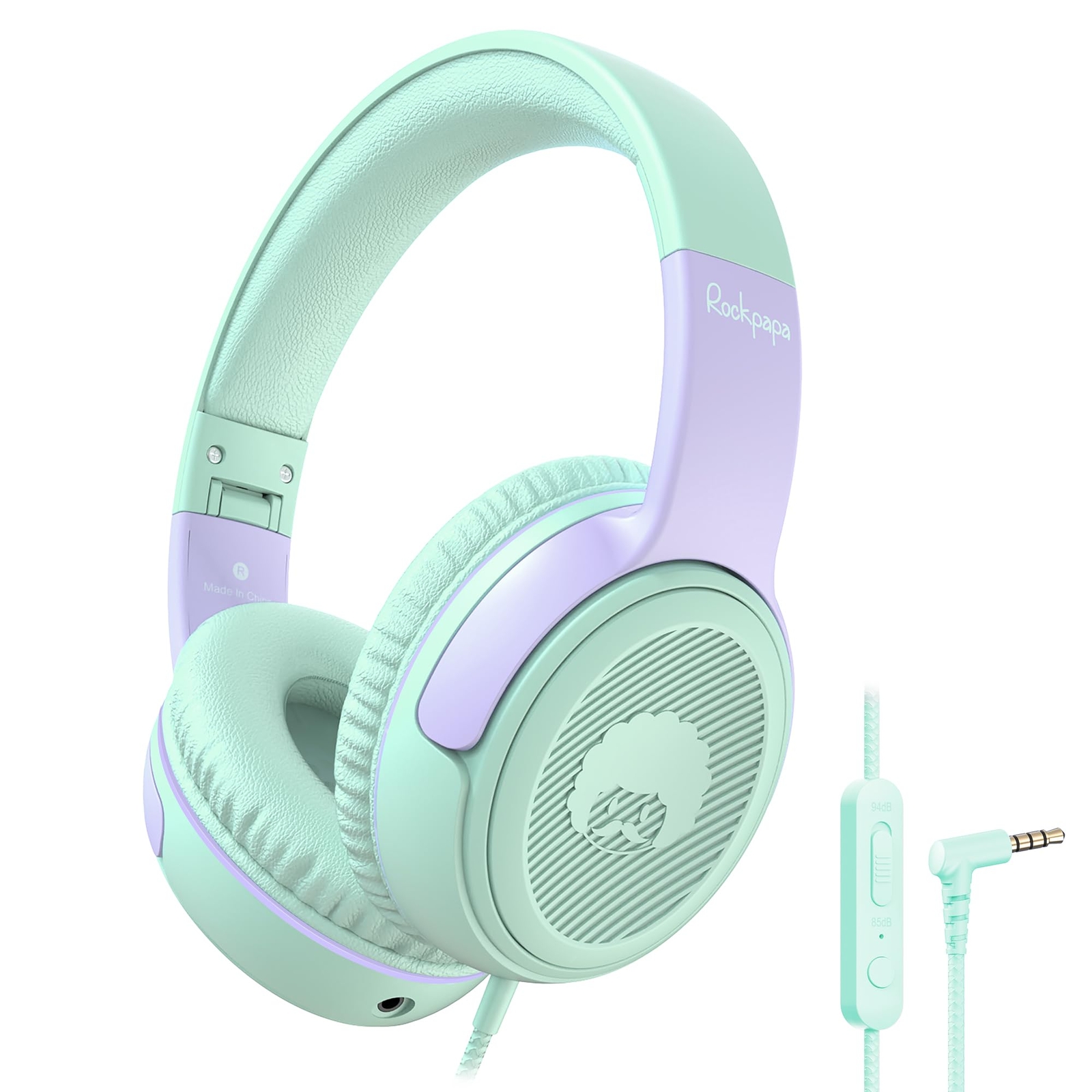 Rockpapa Kids Wired Headphones with Microphone & Share Port – 85dB/94dB Safe Volume