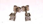 14k white gold .30ct SI3 H princess diamond stud earrings ladies gents — photo 1