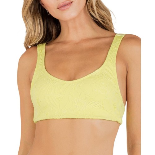 Hurley Womens Max Crochet Lace-Up Back Bikini Swim top Yellow L - Picture 2 of 2