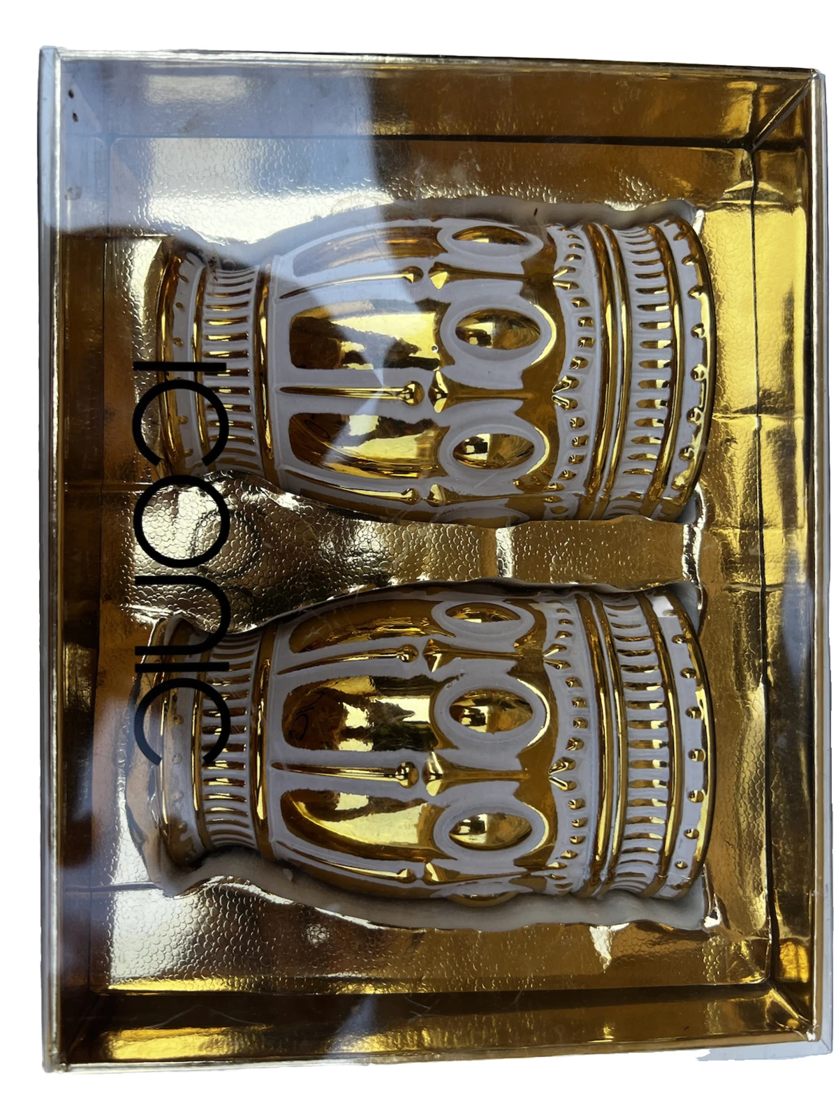 Iconic  Non Trading 158420904 Glass  White And Gold 2 Piece New Multicolors