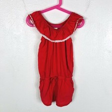 Lucky Brand Romper Girls 5 Coral Red Crochet Trim Casual