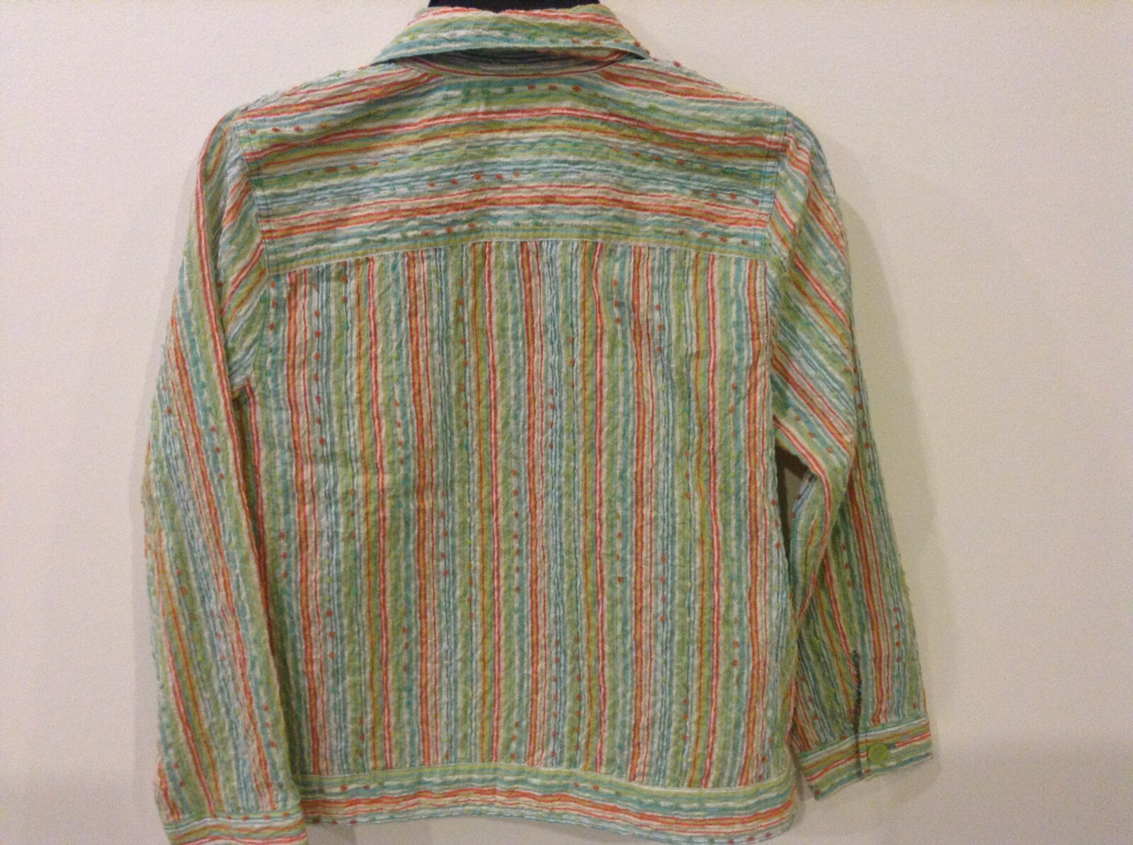 Breckenridge Women's Green Striped Button Down Shirt Petite Size