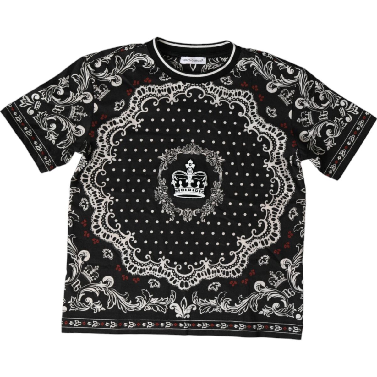 希少【DOLCE & GABBANA】DG刺繍コットンラウンドネックTシャツ DOLCE & GABBANA Kids T-shirt Black Cotton DG Bandana Crew