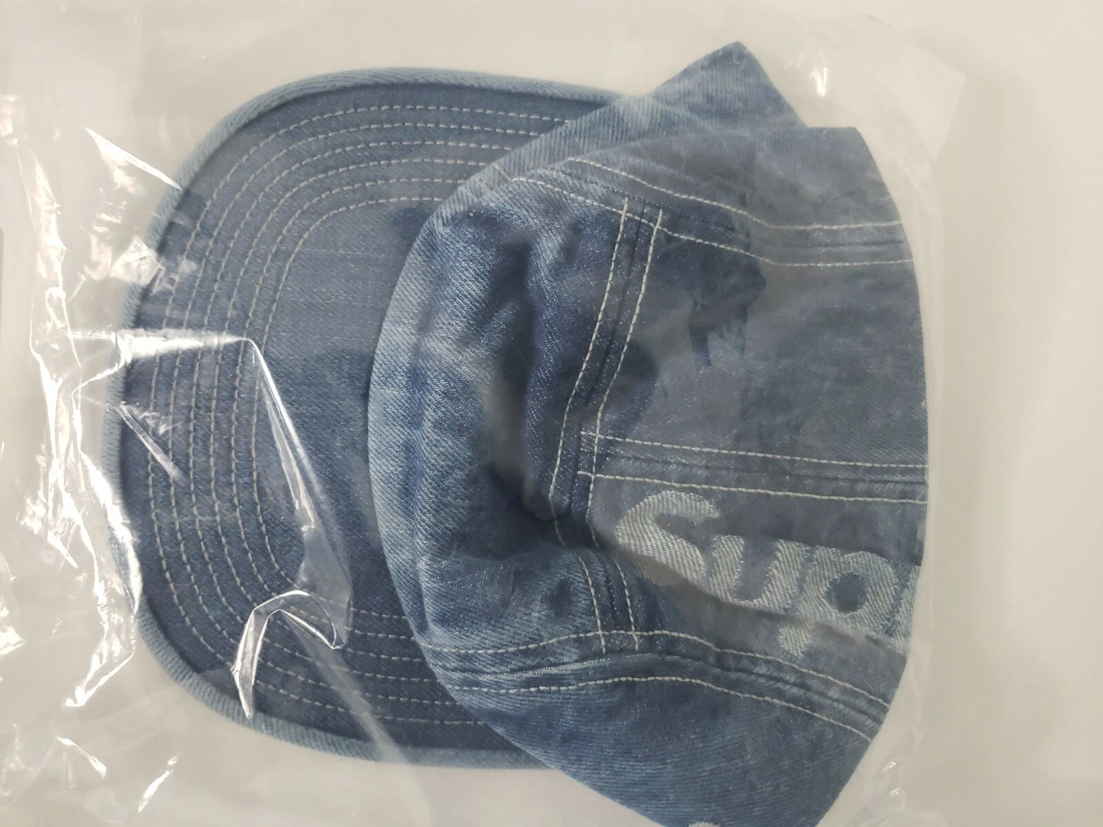 Supreme 5 panneaux chapeau haut logo denim casquette de camp FW19 bleu réglable