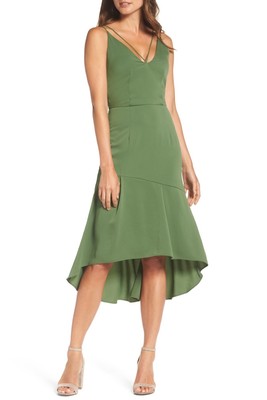NWT $170 Cooper St Lovine Asymmetrical Ruffle Midi Cocktai Dress 4 US Moss Green
