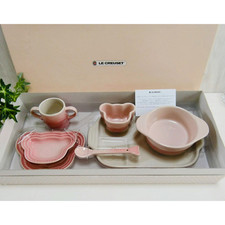 Le Creuset Baby Tableware 7-Piece Set Bear Plate Stoneware Milky Pink Excellent