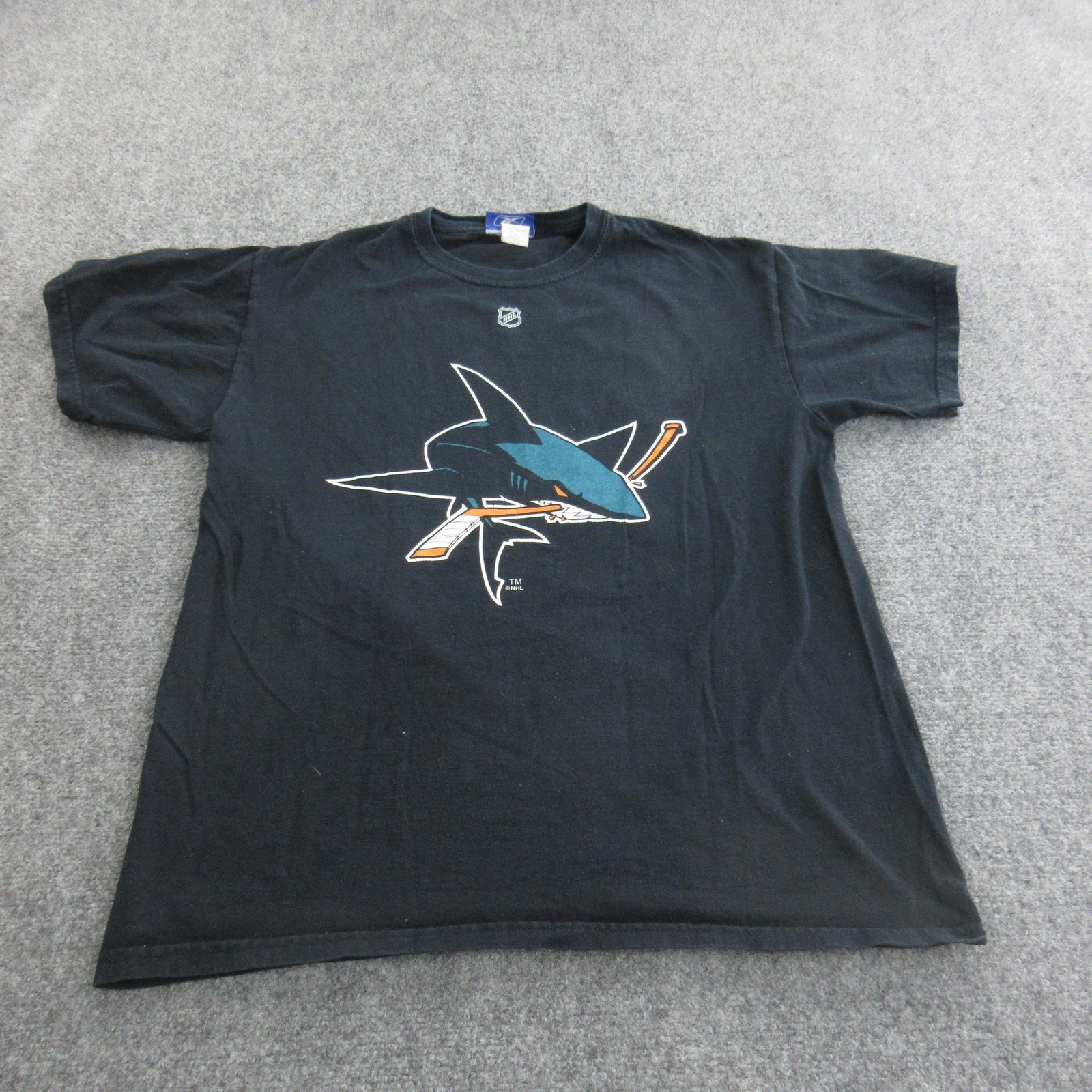 San Jose Sharks Shirt Mens Small NHL Hockey Dan Boyle 22 Reebok Black Graphic
