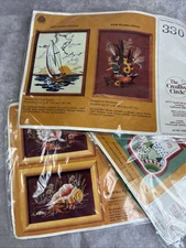 Lot 3 VTG Crewel Embroidery Kit Lot Seashells Sailboat Duck Decoy CC