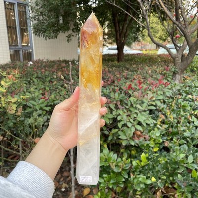 2.2LB 11.8''Natural Golden Healer Obelisk Crystal Heal Quartz Tower Point Decor