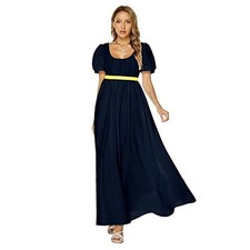 Regency Dresses for Women Victorian Tea Gown Dress with Satin Small Navy Blue