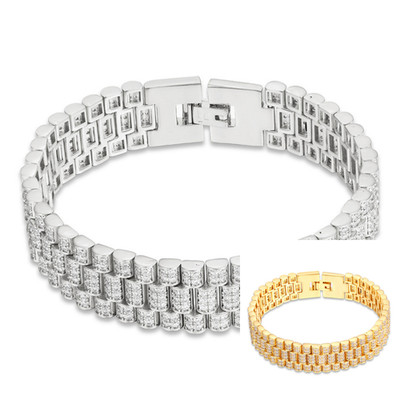 Hip Hop Iced CZ Bling Watch Band Chain Bracelet Bangle Mens Fashion Jewelry