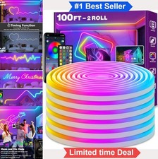 100ft Neon Rope Lights Flexible Led Rgb Ip65 Waterproof App Remote Music Sync