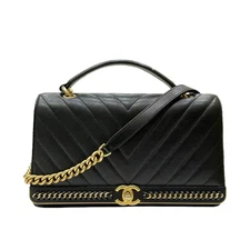CHANEL Top Handle Bag V-Stitch 24 Series Black GHW from Japan #8257
