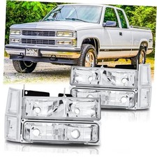 Headlights Assembly Pair for 1994-1998 OBS Chevy Silverado C/K Chrome-Clear