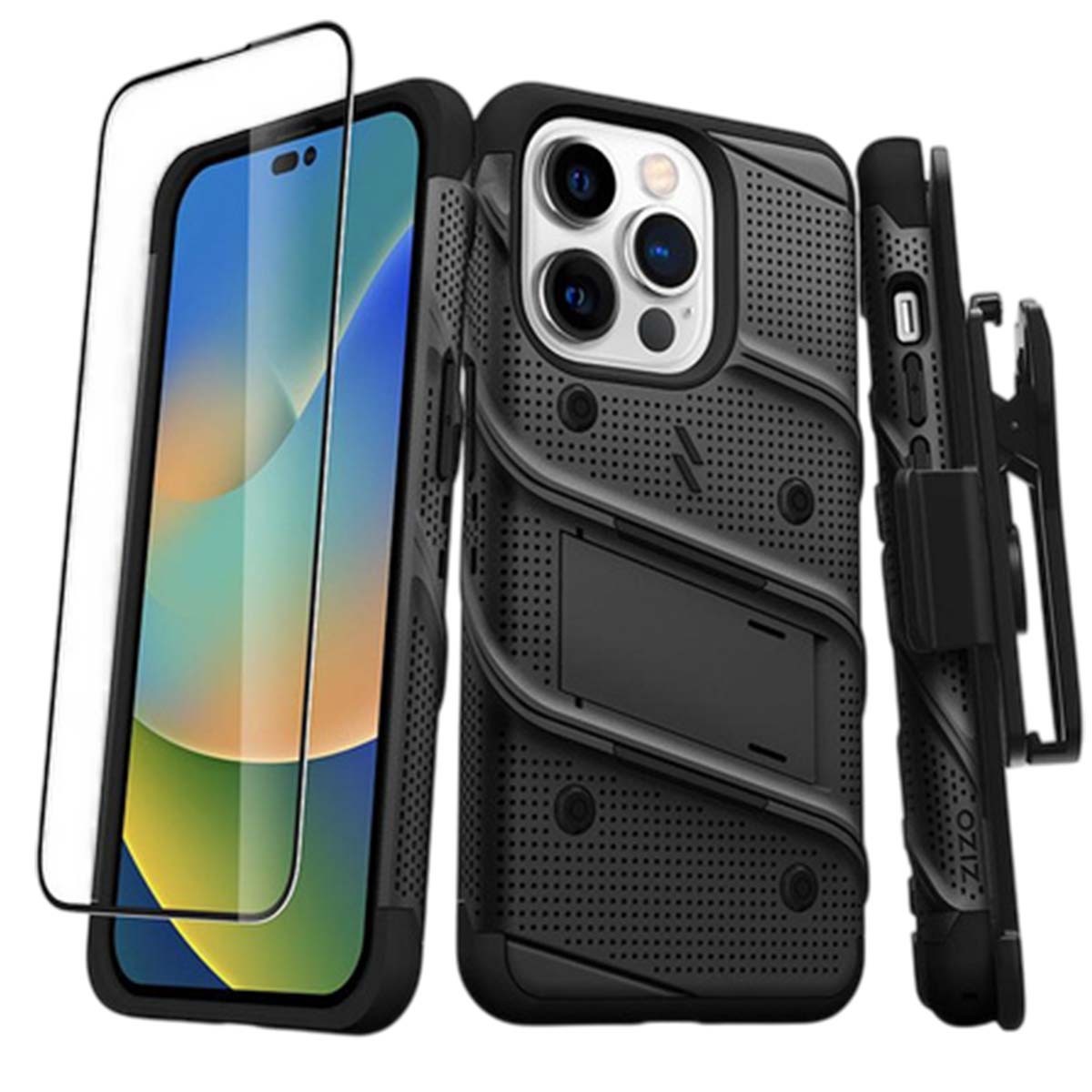 Coque blindée iPhone 14 Pro anti-casse écran avec béquille arrière et protection 9H