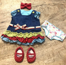 American Girl Bitty Baby Twins Meet Denim Jumper Tee Purse Shoes Bow Outfit