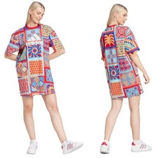 Adidas FARM Rio Shirt Dress Womens Large Slim Fit Mini Patchwork Graphic Print