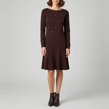 Valentino Brown Crepe Rock Stud Detail Long Sleeve Mini Dress L