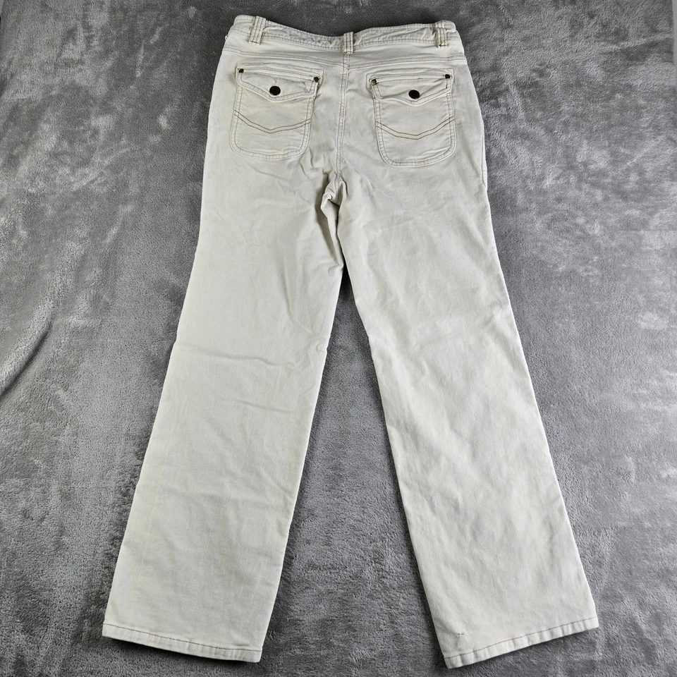 Pantalones Athleta Mujer 12 (32x30) Hueso Terciopelo Plumero Carga Pierna Ancha Recta Y2K Foto 2 de 4