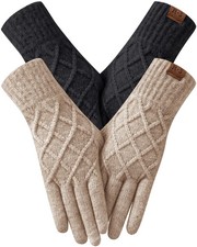 2 Pairs Winter Gloves for Women, Touch Screen Thermal Knit Lining Warm Gloves...