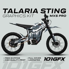 Talaria Sting MX5 PRO  Graphics Kit FOX STRIPES Grey White Decals Stickers