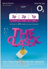 O2 Sim Card Classic New and Sealed 3p minute 2p text 1p mb data BARGAIN