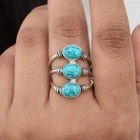 Blue Turquoise Silver Ring 925 Sterling Silver Triple Stone Ring Jewellery Gift