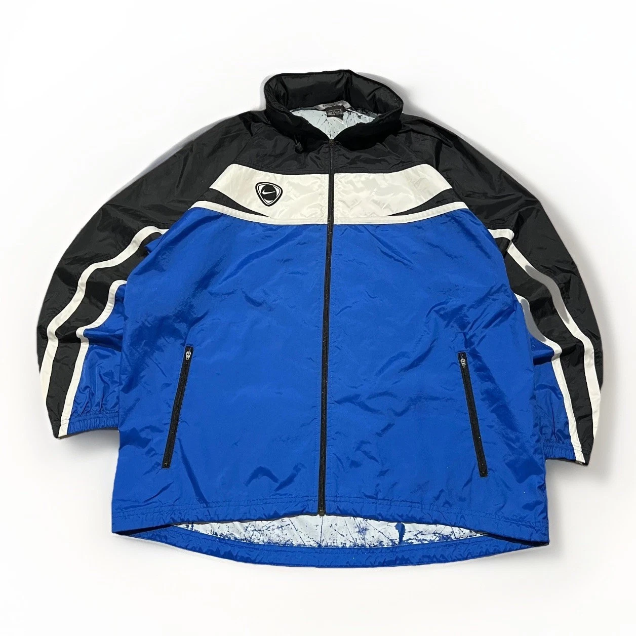 Vintage Nike Mens Blue Black Hooded Y2K Gray Tag Swoosh Windbreaker Jacket L/XL