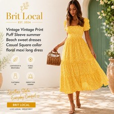 Women Floral Boho Midi Dress Ladies Summer Holiday Beach Swing Kaftan Sundress
