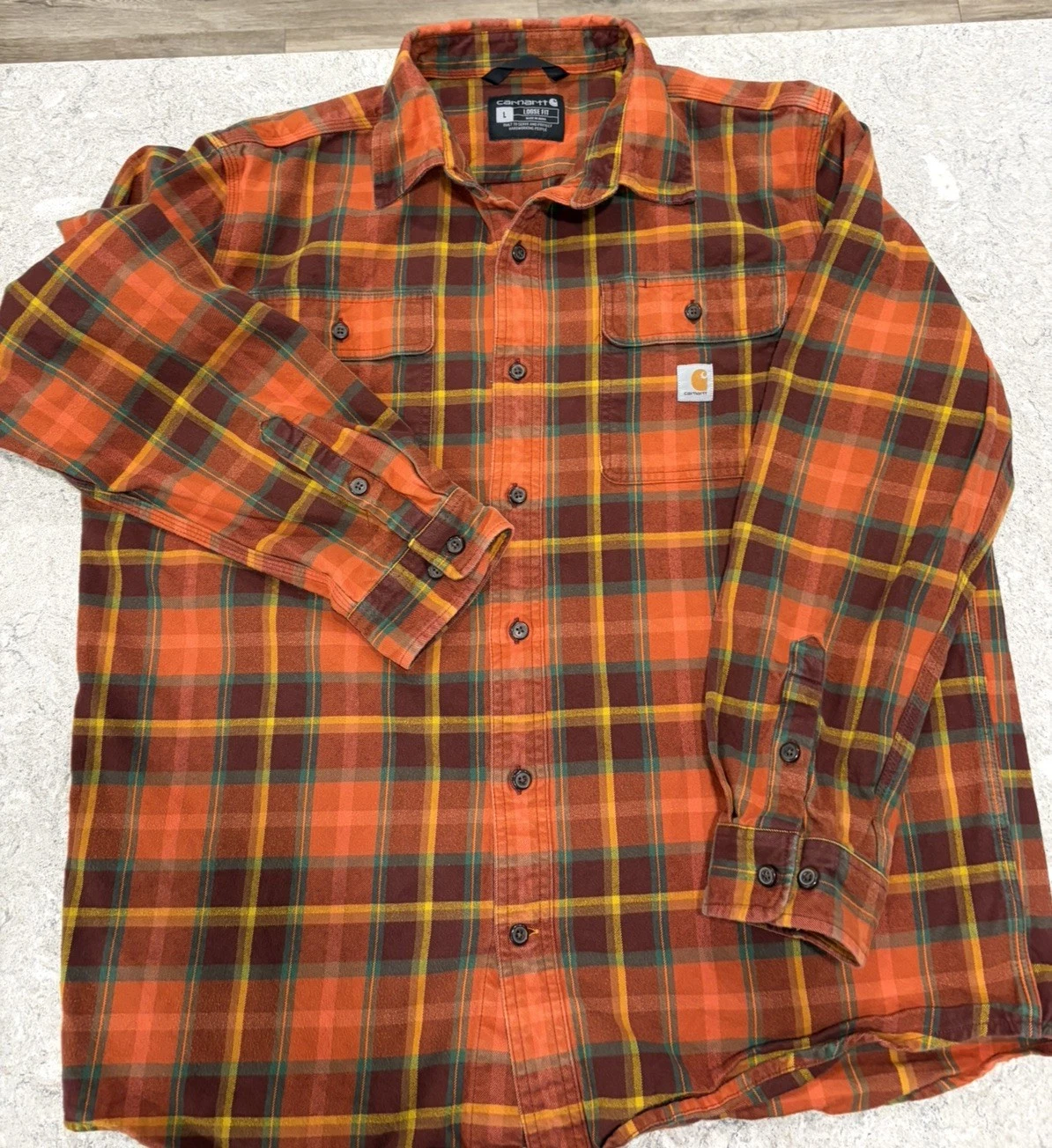 Carhartt Shirt Mens Orange Plaid Loose Flannel Button Up Workwear Outdoors-Large
Opens in a new wind